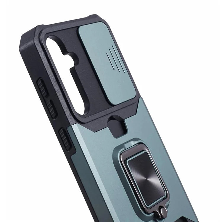 For Samsung Galaxy S24 Case with Slide Camera Cover Kickstand Phone Protectorish Green