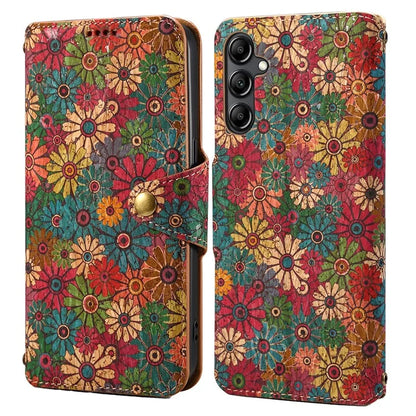 For Samsung Galaxy A14 4G / 5G Case Flower Printing Horizontal Stand PU Leather Phone Cover