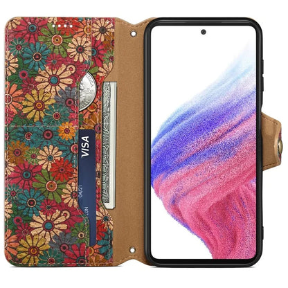 For Samsung Galaxy A14 4G / 5G Case Flower Printing Horizontal Stand PU Leather Phone Cover