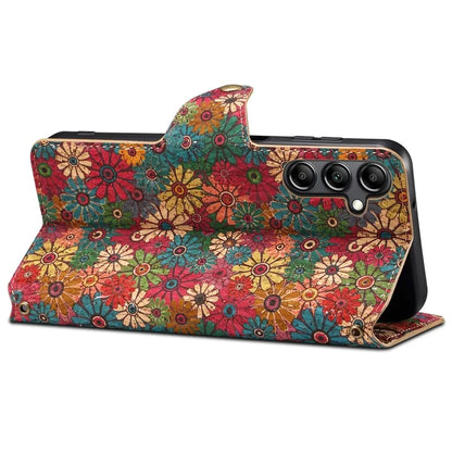 For Samsung Galaxy A14 4G / 5G Case Flower Printing Horizontal Stand PU Leather Phone Cover