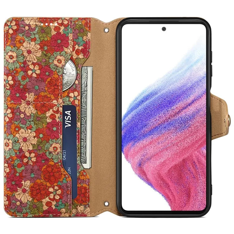 For Samsung Galaxy A14 4G / 5G Case Flower Printing Horizontal Stand PU Leather Phone Cover