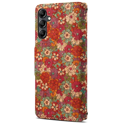 For Samsung Galaxy A14 4G / 5G Case Flower Printing Horizontal Stand PU Leather Phone Cover