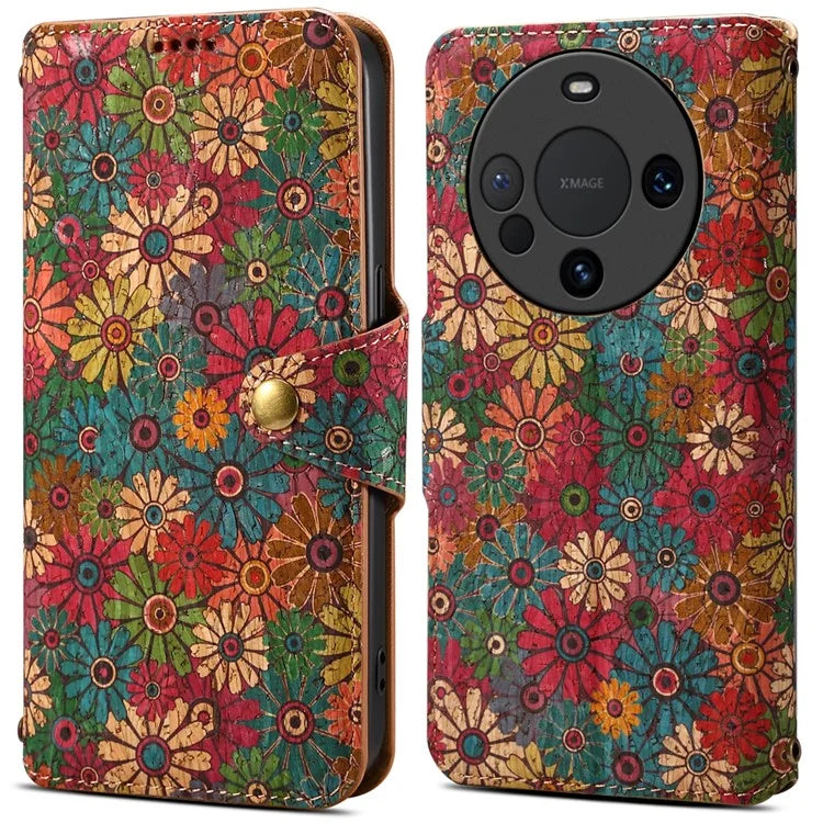 For Huawei Mate 60 Pro Case Flower Printing PU Leather Shockproof Phone Cover