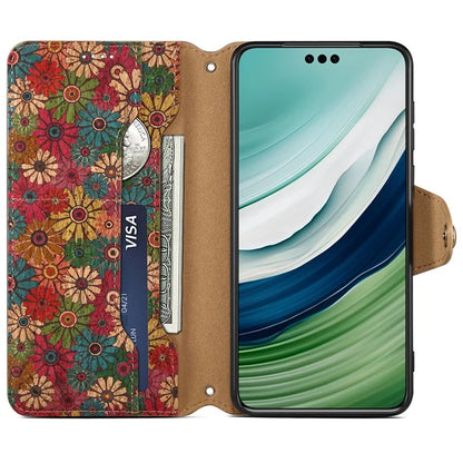 For Huawei Mate 60 Pro Case Flower Printing PU Leather Shockproof Phone Cover