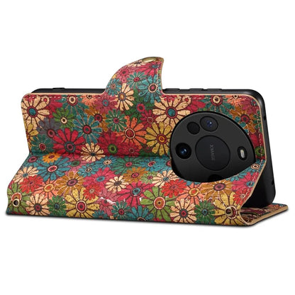 For Huawei Mate 60 Pro Case Flower Printing PU Leather Shockproof Phone Cover