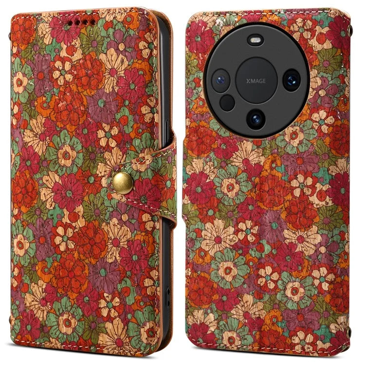 For Huawei Mate 60 Pro Case Flower Printing PU Leather Shockproof Phone Cover