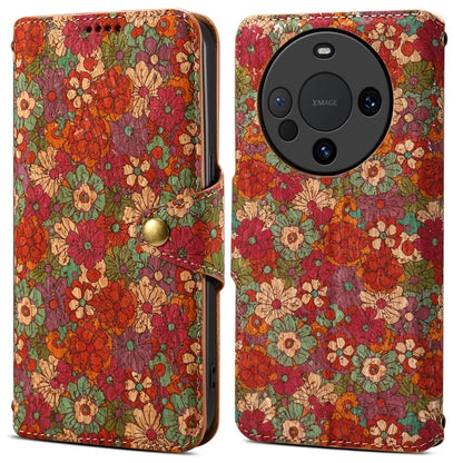 For Huawei Mate 60 Pro Case Flower Printing PU Leather Shockproof Phone Cover