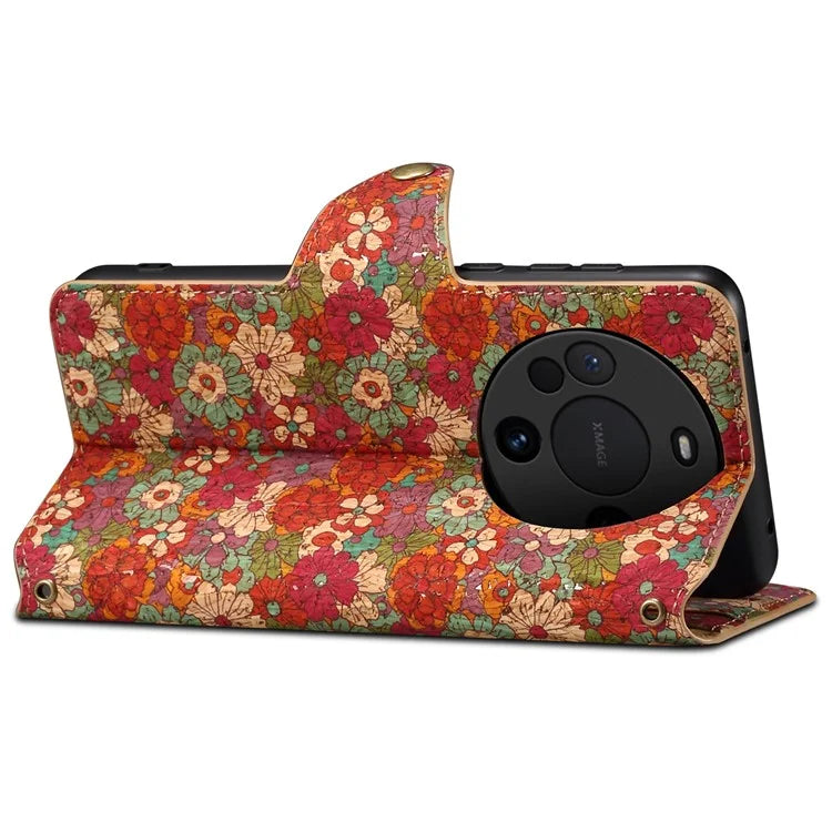 For Huawei Mate 60 Pro Case Flower Printing PU Leather Shockproof Phone Cover