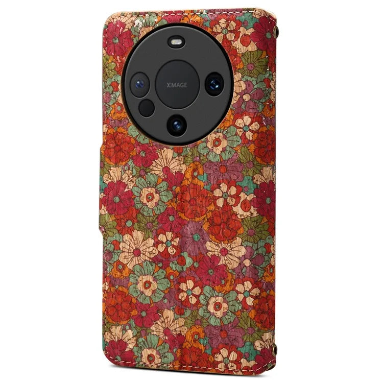 For Huawei Mate 60 Pro Case Flower Printing PU Leather Shockproof Phone Cover