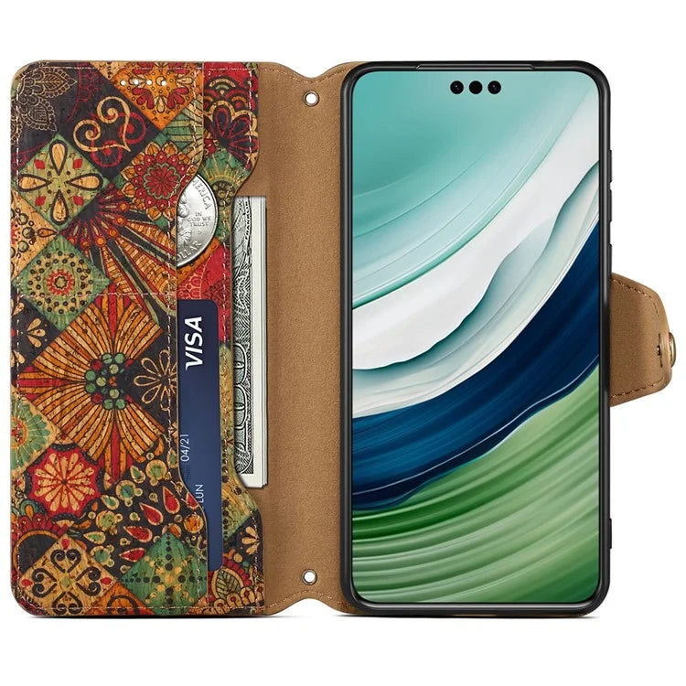 For Huawei Mate 60 Pro+ Case Flower Printing Folio Flip PU Leather Phone Cover