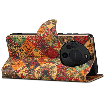 For Huawei Mate 60 Pro+ Case Flower Printing Folio Flip PU Leather Phone Cover