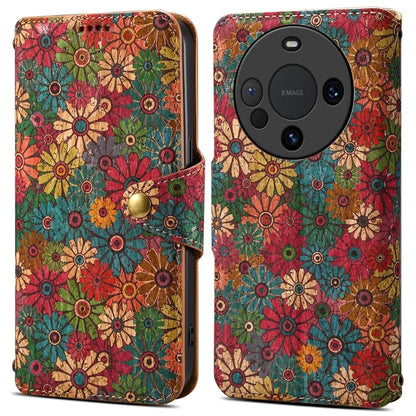 For Huawei Mate 60 Pro+ Case Flower Printing Folio Flip PU Leather Phone Cover