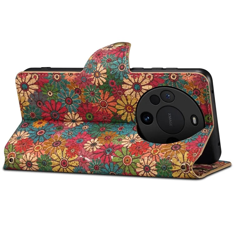 For Huawei Mate 60 Pro+ Case Flower Printing Folio Flip PU Leather Phone Cover
