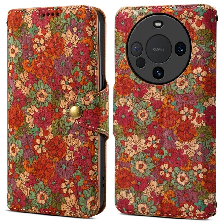For Huawei Mate 60 Pro+ Case Flower Printing Folio Flip PU Leather Phone Cover