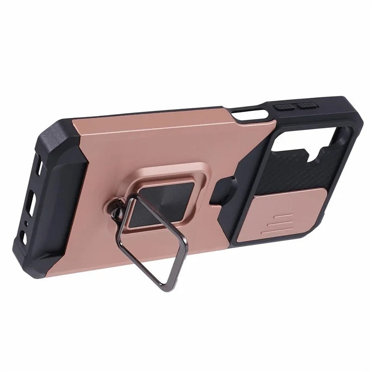 For Samsung Galaxy A15 5G Case PC+TPU Card Holder Phone Kickstand Cover