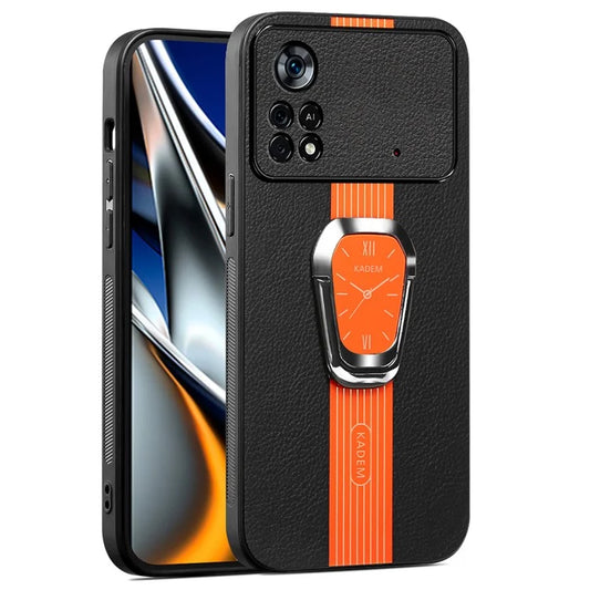 KADEM For Xiaomi Poco M4 Pro 4G Case PU Leather Coated TPU+Acrylic Phone Cover with Kickstand