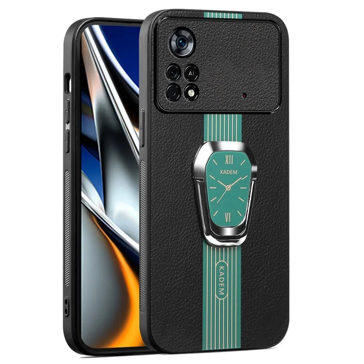 KADEM For Xiaomi Poco M4 Pro 4G Case PU Leather Coated TPU+Acrylic Phone Cover with Kickstand