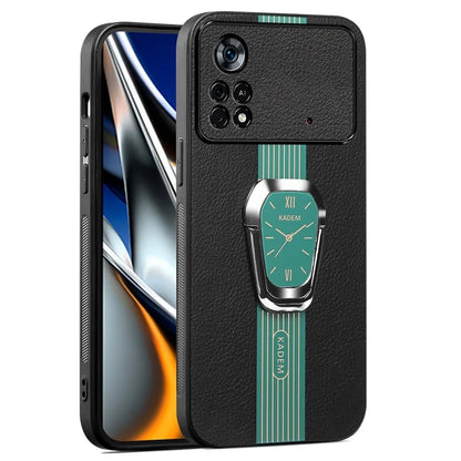 KADEM For Xiaomi Poco M4 Pro 4G Case PU Leather Coated TPU+Acrylic Phone Cover with Kickstand