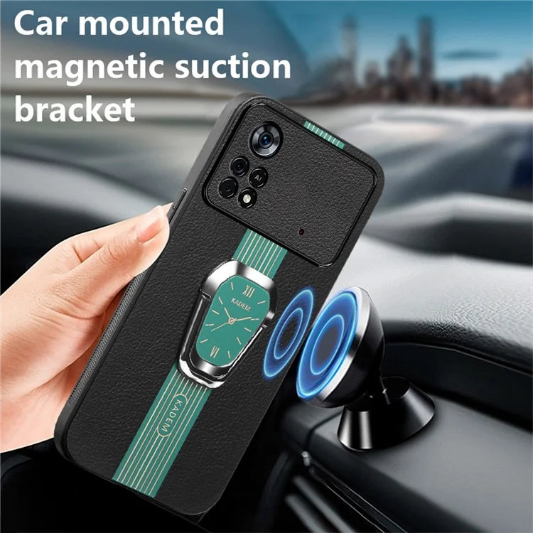 KADEM For Xiaomi Poco M4 Pro 4G Case PU Leather Coated TPU+Acrylic Phone Cover with Kickstand