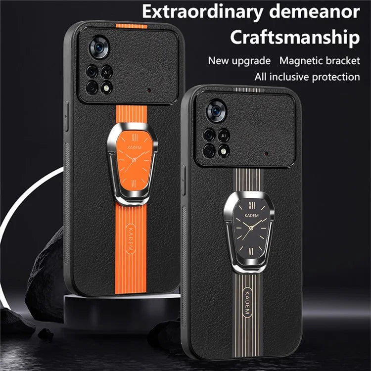 KADEM For Xiaomi Poco M4 Pro 4G Case PU Leather Coated TPU+Acrylic Phone Cover with Kickstand