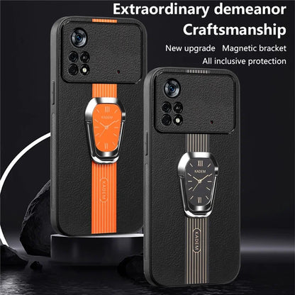 KADEM For Xiaomi Poco M4 Pro 4G Case PU Leather Coated TPU+Acrylic Phone Cover with Kickstand