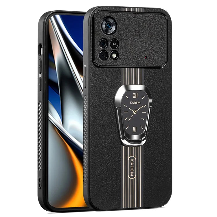 KADEM For Xiaomi Poco M4 Pro 4G Case PU Leather Coated TPU+Acrylic Phone Cover with Kickstand