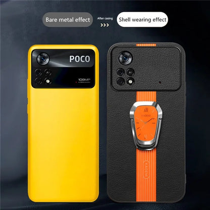 KADEM For Xiaomi Poco M4 Pro 4G Case PU Leather Coated TPU+Acrylic Phone Cover with Kickstand