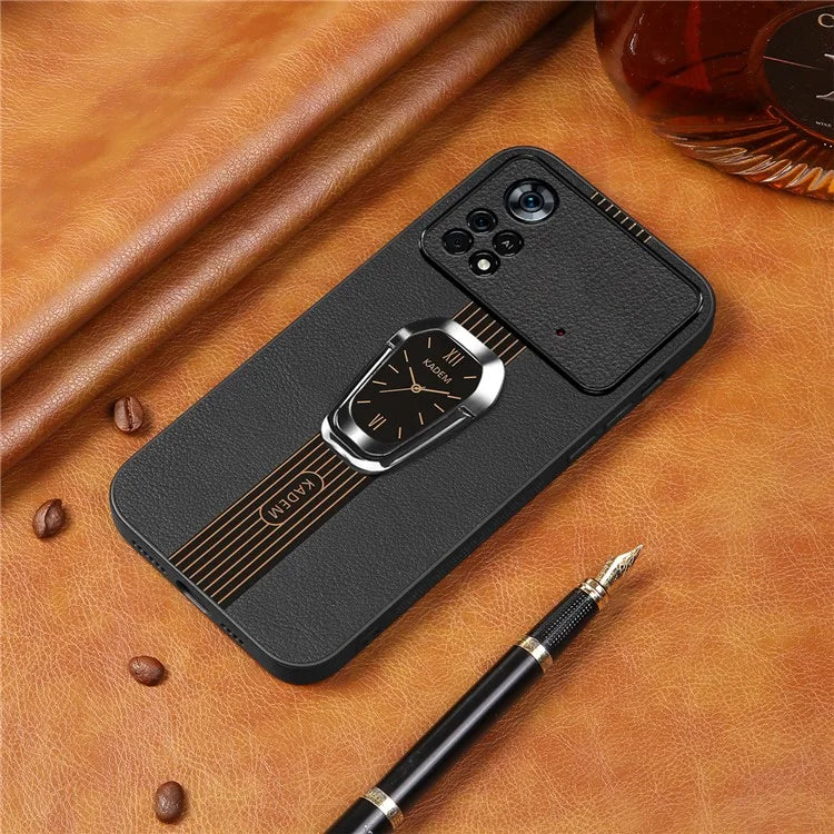 KADEM For Xiaomi Poco M4 Pro 4G Case PU Leather Coated TPU+Acrylic Phone Cover with Kickstand