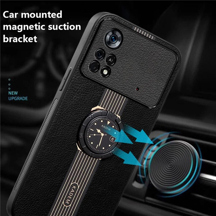 KADEM For Xiaomi Poco M4 Pro 4G Case Ring Kickstand PU Leather+TPU+Acrylic Phone Cover