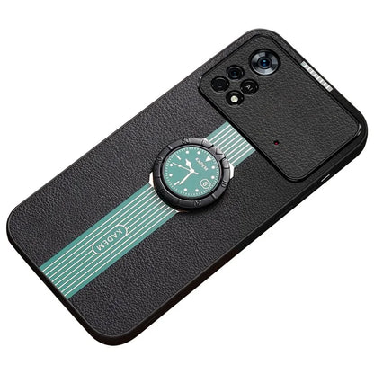 KADEM For Xiaomi Poco M4 Pro 4G Case Ring Kickstand PU Leather+TPU+Acrylic Phone Cover