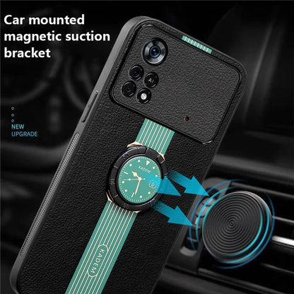 KADEM For Xiaomi Poco M4 Pro 4G Case Ring Kickstand PU Leather+TPU+Acrylic Phone Cover