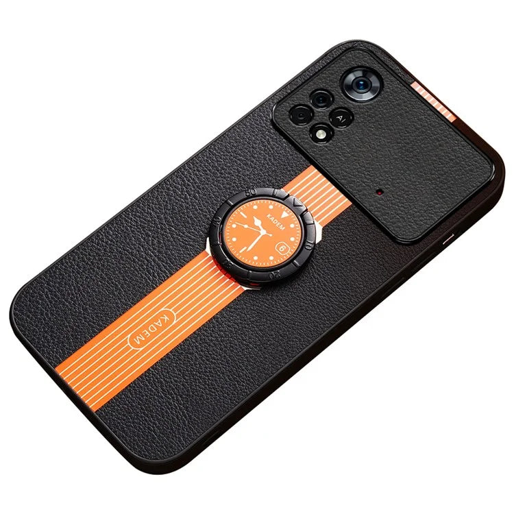 KADEM For Xiaomi Poco M4 Pro 4G Case Ring Kickstand PU Leather+TPU+Acrylic Phone Cover