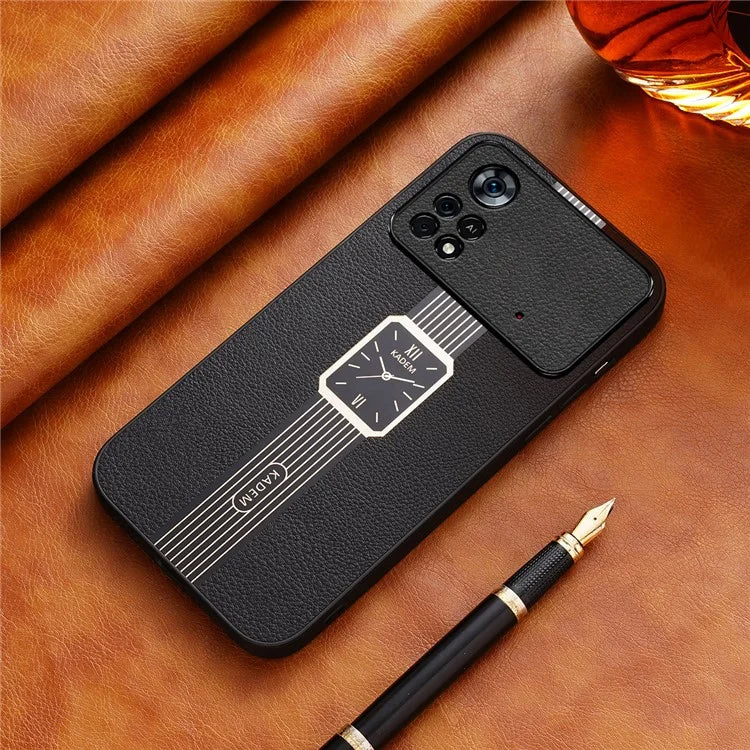KADEM For Xiaomi Poco X4 Pro 5G Case Electroplating Watch Pattern Leather Coated TPU+Acrylic Cover