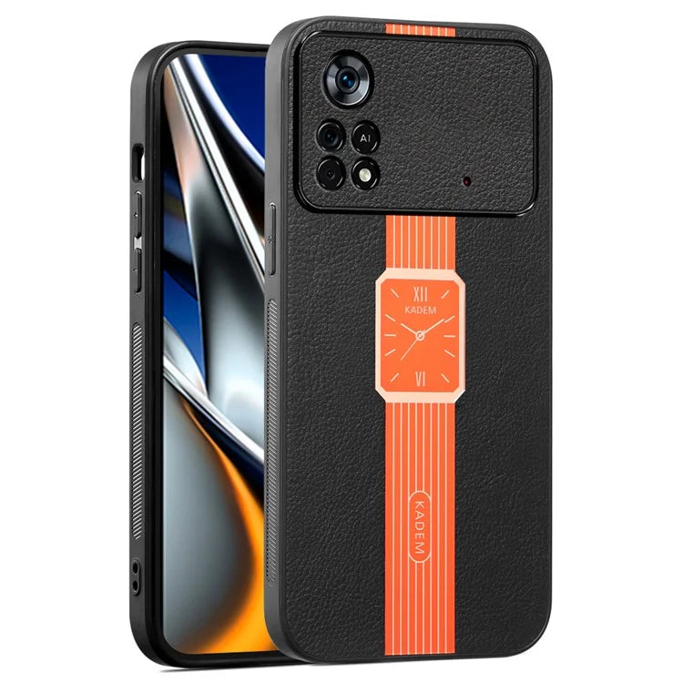 KADEM For Xiaomi Poco X4 Pro 5G Case Electroplating Watch Pattern Leather Coated TPU+Acrylic Cover