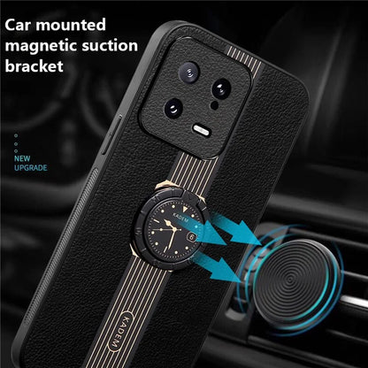 KADEM For Xiaomi 13 Case PU Leather+TPU+Acrylic Phone Cover Support Magnetic Car Mount