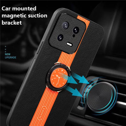 KADEM For Xiaomi 13 Case PU Leather+TPU+Acrylic Phone Cover Support Magnetic Car Mount