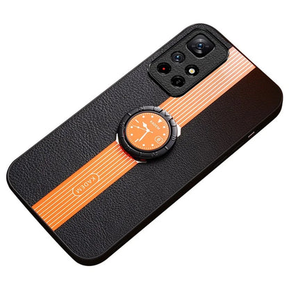 KADEM For Xiaomi Poco M4 Pro 5G  /  Redmi Note 11 5G (China) (MediaTek)  /  11T 5G  /  11S 5G Cover Leather+TPU+Acrylic Ring Kickstand Case