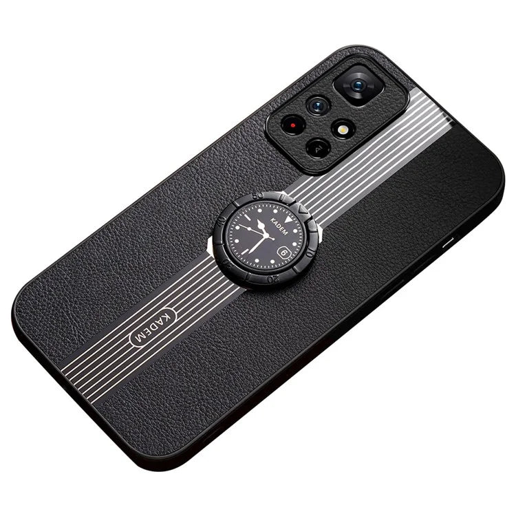 KADEM For Xiaomi Poco M4 Pro 5G  /  Redmi Note 11 5G (China) (MediaTek)  /  11T 5G  /  11S 5G Cover Leather+TPU+Acrylic Ring Kickstand Case