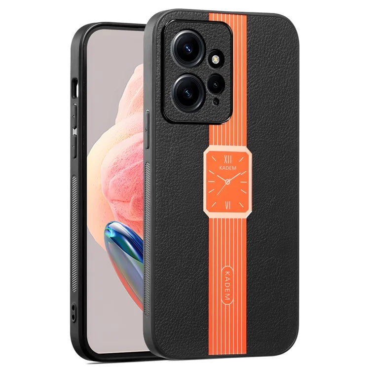 KADEM For Xiaomi Redmi Note 12 4G Cover Leather+TPU+Acrylic Watch Pattern Hybrid Case