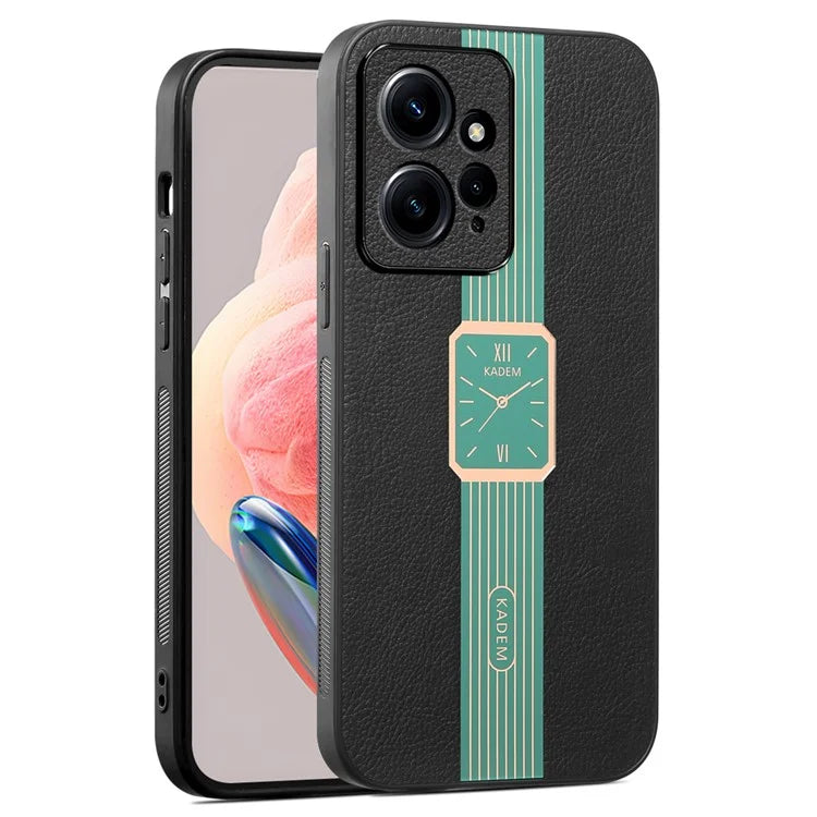 KADEM For Xiaomi Redmi Note 12 4G Cover Leather+TPU+Acrylic Watch Pattern Hybrid Case
