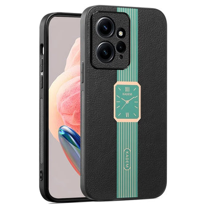 KADEM For Xiaomi Redmi Note 12 4G Cover Leather+TPU+Acrylic Watch Pattern Hybrid Case