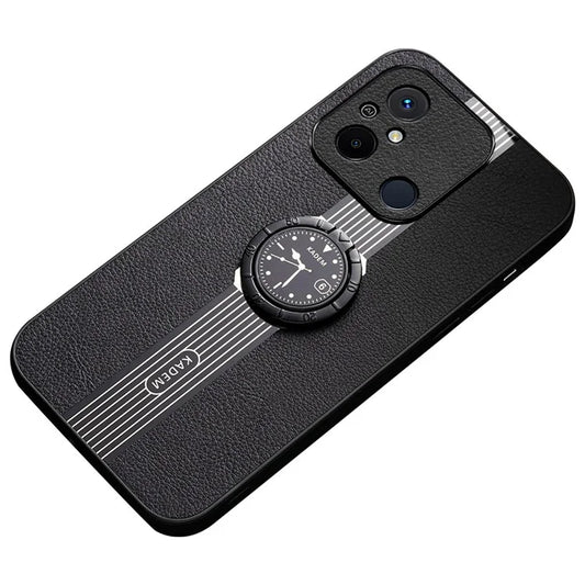 KADEM Phone Case for Xiaomi Redmi 12C 4G Ring Holder Kickstand Slim-Fit PU Leather+Acrylic+TPU Phone Cover