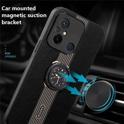 KADEM Phone Case for Xiaomi Redmi 12C 4G Ring Holder Kickstand Slim-Fit PU Leather+Acrylic+TPU Phone Cover