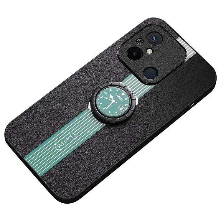 KADEM Phone Case for Xiaomi Redmi 12C 4G Ring Holder Kickstand Slim-Fit PU Leather+Acrylic+TPU Phone Cover