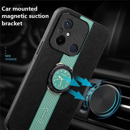 KADEM Phone Case for Xiaomi Redmi 12C 4G Ring Holder Kickstand Slim-Fit PU Leather+Acrylic+TPU Phone Cover