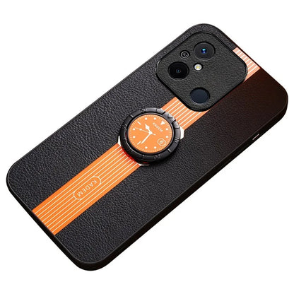 KADEM Phone Case for Xiaomi Redmi 12C 4G Ring Holder Kickstand Slim-Fit PU Leather+Acrylic+TPU Phone Cover