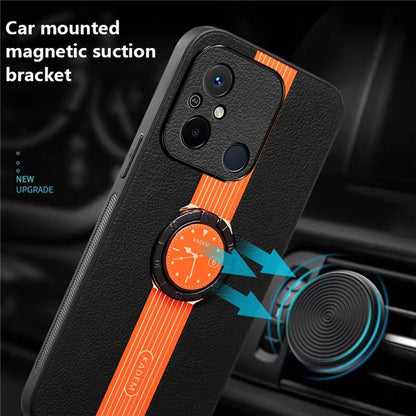KADEM Phone Case for Xiaomi Redmi 12C 4G Ring Holder Kickstand Slim-Fit PU Leather+Acrylic+TPU Phone Cover