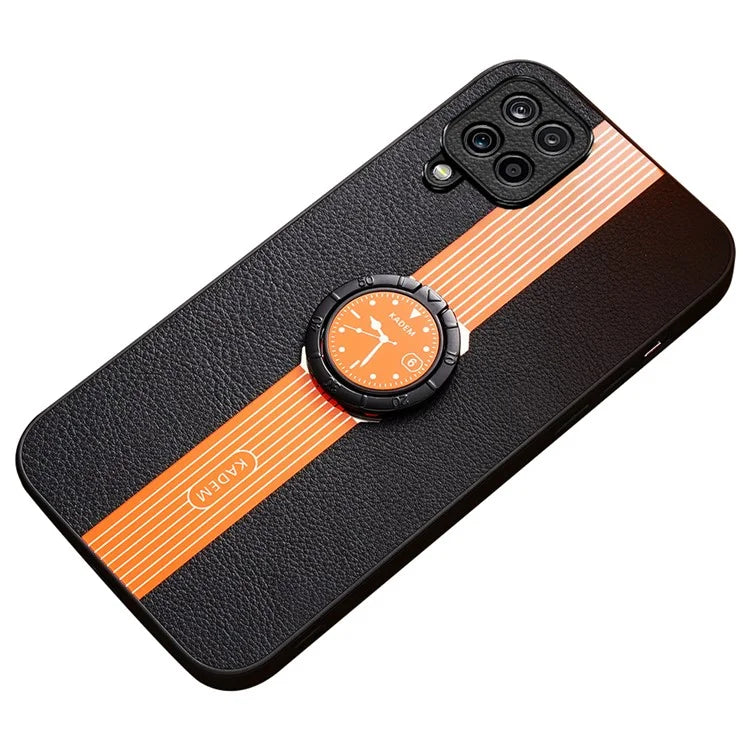 KADEM For Samsung Galaxy A12 Ring Kickstand Case PU+TPU+Acrylic Electroplating Phone Cover