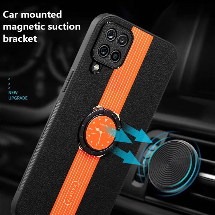 KADEM For Samsung Galaxy A12 Ring Kickstand Case PU+TPU+Acrylic Electroplating Phone Cover