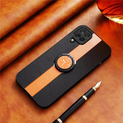 KADEM For Samsung Galaxy A12 Ring Kickstand Case PU+TPU+Acrylic Electroplating Phone Cover